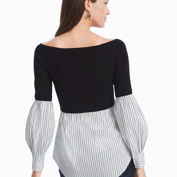 White House Black Market Twofer Black Overlay Top - Picture 2 of 6